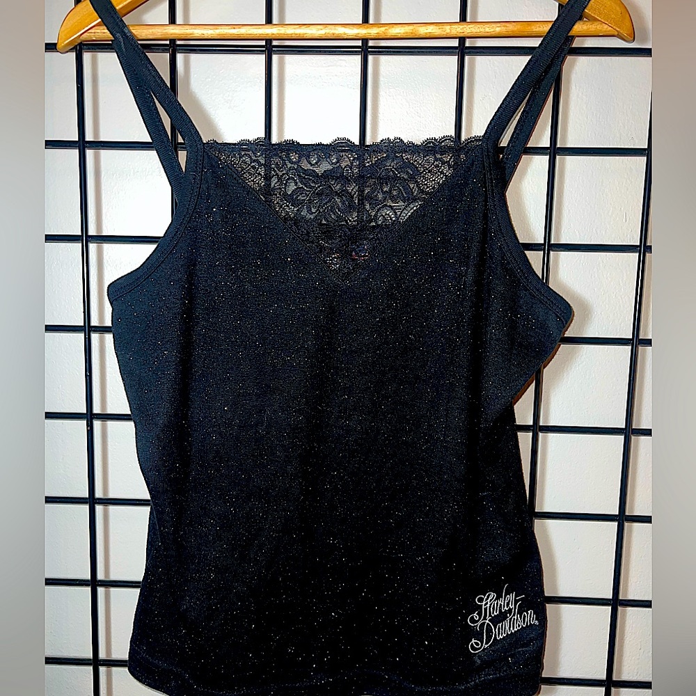 Harley Davidson Sparkle Tank with lace trim. Medium